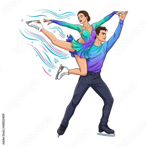 Dynamic Duo: A vivid illustration captures the grace and power of pair figure skating, with two athletes in synchronized motion, radiating elegance, and embodying the thrill of the sport.