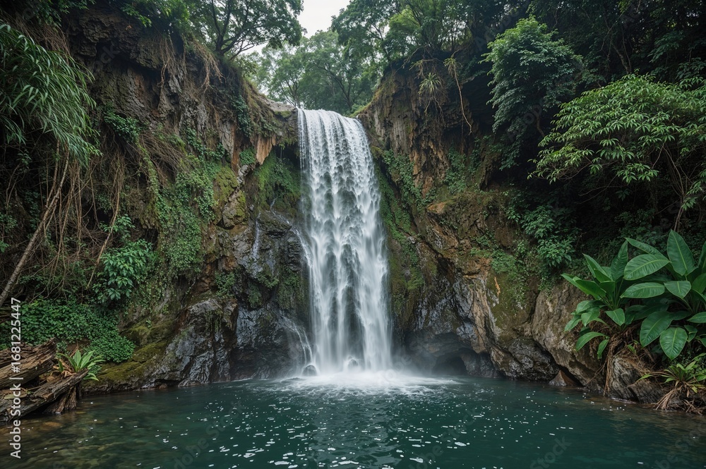 Fototapeta premium Stunning cascades flow gracefully in an Asian landscape