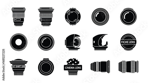 Diverse Lens Collection: An array of meticulously illustrated lenses showcases the diverse range of optical instruments available to capture life's moments.