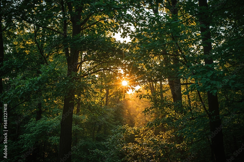 Obraz premium Sunlight Filtering Through Tree Leaves