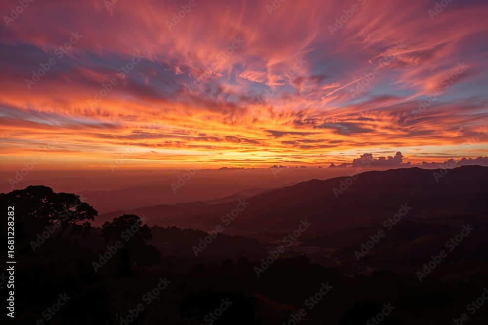 Fototapeta premium Breathtaking evening sky over the elevated terrain