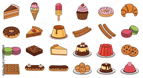 Illustration showcasing an assortment of various desserts and sweet treats items