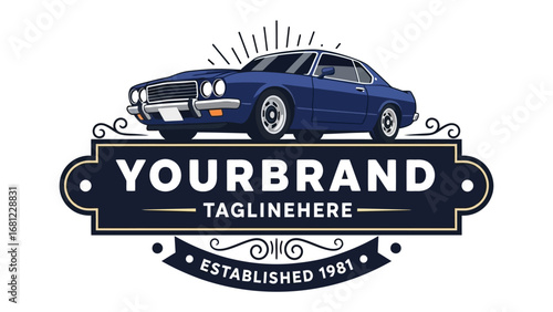 Vintage Car Emblem: A stylized emblem design featuring a classic car, conveying a sense of nostalgia and automotive heritage, suitable for vintage car clubs or automotive-related businesses.