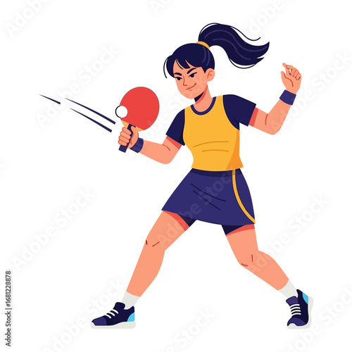 Ping-Pong Dynamism: A spirited woman engages in a thrilling game of table tennis, displaying exceptional athleticism and precision in a captivating illustration.