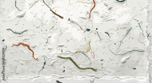 Abstract white background with colorful strings and textured surface details art