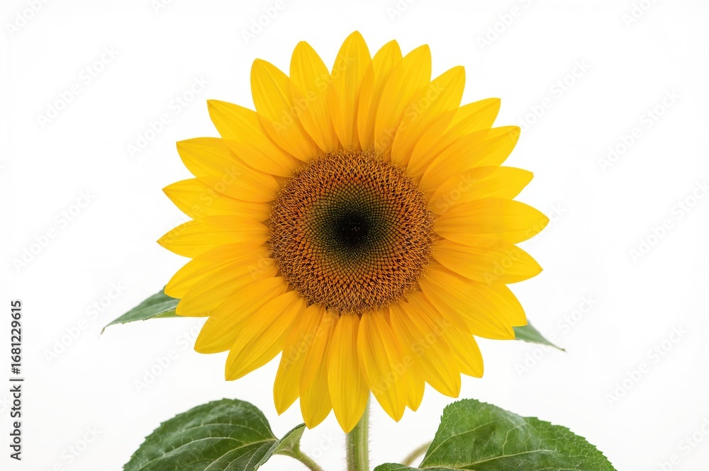 Fototapeta premium Single sunflower against white background