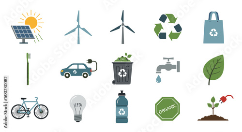 Illustration showing various eco friendly sustainable and environmental elements
