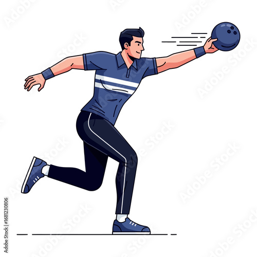 Bowling Ball in Action: A dynamic illustration captures a bowler in the midst of a powerful throw, showcasing focused energy and athletic precision.