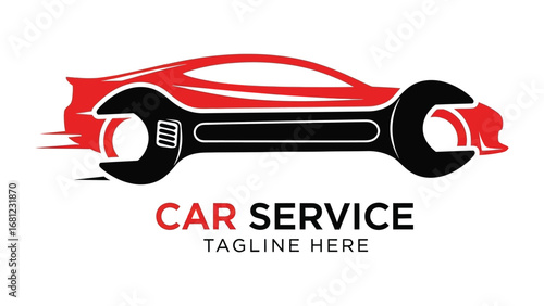 Automotive Service Emblem: A dynamic car service emblem showcases a sleek vehicle form ingeniously merged with a wrench, alluding to swift, dependable automotive care.