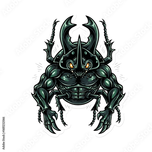 Mythical Beetle: A captivating illustration of a formidable beetle, blending insect anatomy with a powerful physique, perfect for conveying strength and the marvels of nature.