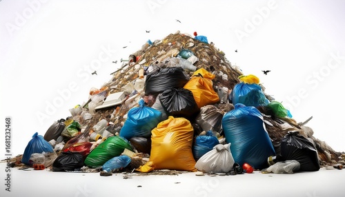 mount of garbage on white background