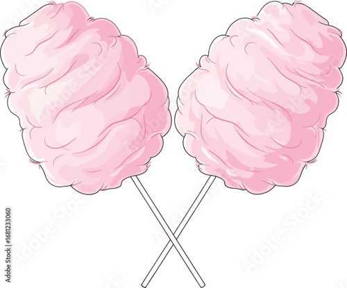 Two Pink Cotton Candy Sticks Vector Illustration on White Background