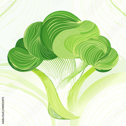Abstract Green Broccoli Illustration with Line Art Design