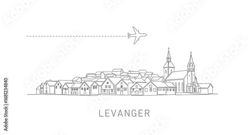 Levanger Norway Skyline Outline with Airplane