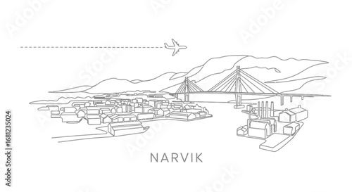 Narvik, Norway Cityscape Minimalist Line Art