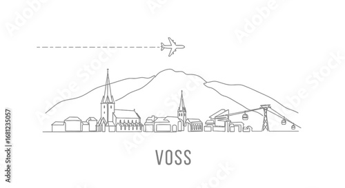 Voss Norway Minimalist Skyline Illustration