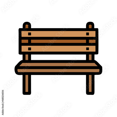 Simple wooden park bench offers a peaceful spot for outdoor relaxation and contemplation