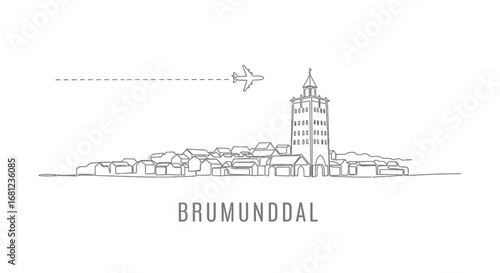 Brumunddal Cityscape Line Art with Airplane