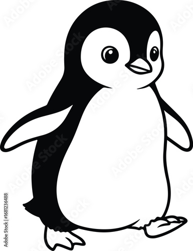Penguin: A simple and cute cartoon illustration of a penguin walking, in a clean, minimalist, and playful style.