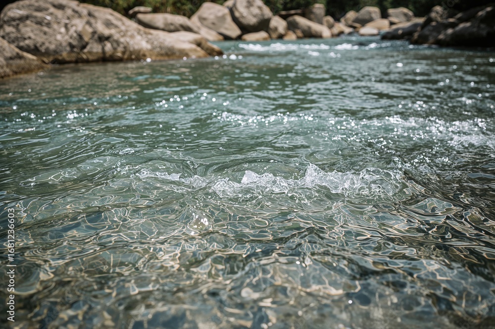 Fototapeta premium Tranquil Stream Meandering Through Rocky Terrain