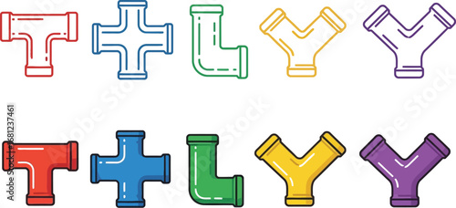 Colorful pipe fittings vector illustration plumbing components
