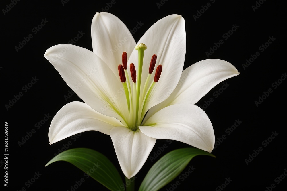 Fototapeta premium Detailed view of a white lily with a black background
