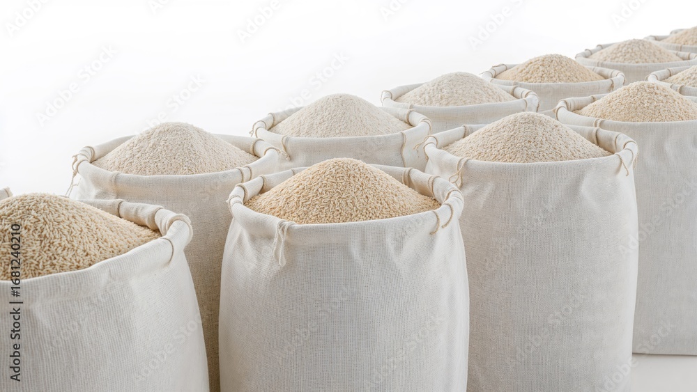custom made wallpaper toronto digitalChemical fertilizer, sugar, flour, and rice packed in a white hemp bag, staged for delivery on a white background