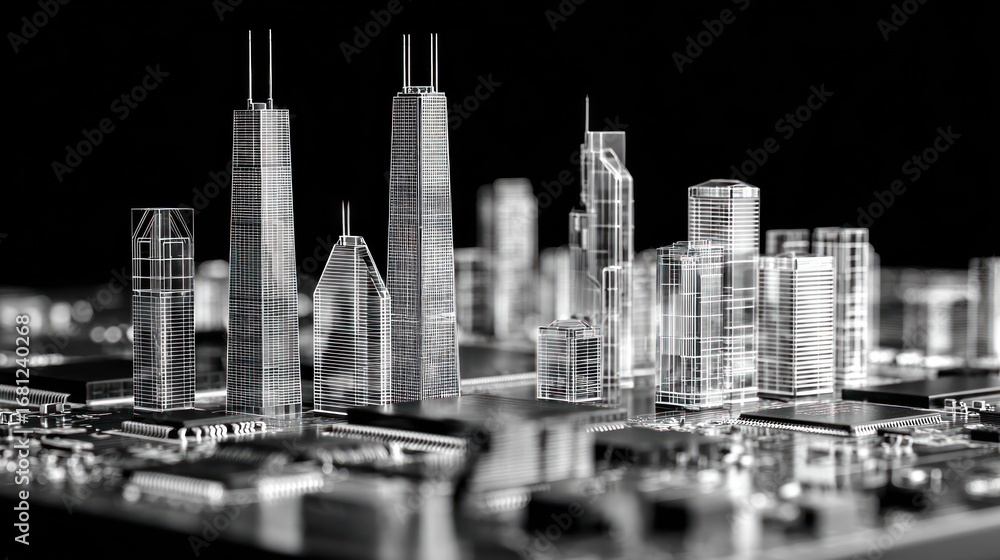 Fototapeta premium Detailed city skyline model