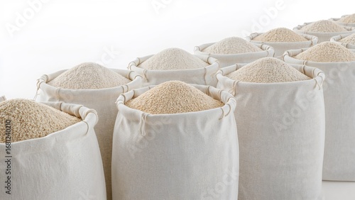 Wallpaper Mural Chemical fertilizer, sugar, flour, and rice packed in a white hemp bag, staged for delivery on a white background Torontodigital.ca