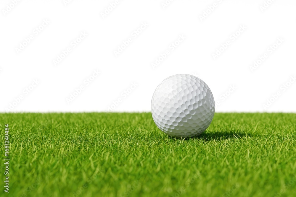 Fototapeta premium Web page background showcasing a white golf ball resting on vibrant green grass with shadow effect