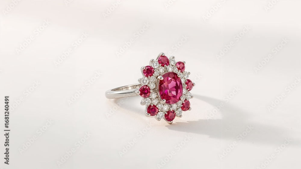 custom made wallpaper toronto digitalSophisticated White Gold Jewelry Featuring Rubies and Diamonds Against a Light White Background