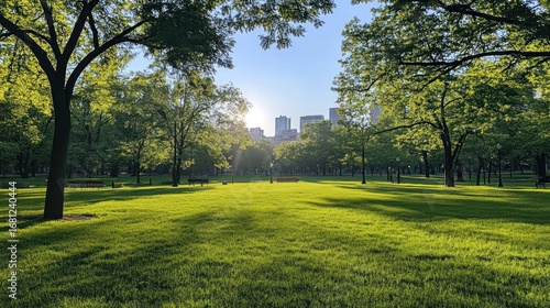 Sunny park with city view, ideal for relaxation
