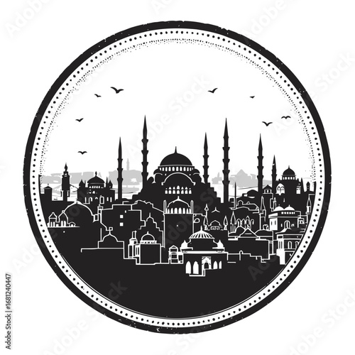 Vector illustration of the Blue Mosque silhouette in Istanbul, a symbol of Turkish Islamic architecture