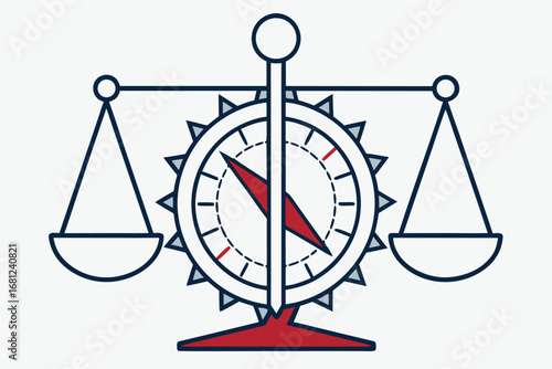 Balanced Scales with Compass and Red Accents Vector scales of justice legal
