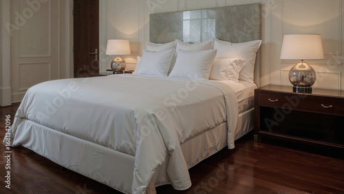Wallpaper Mural White accent pillows and cozy blankets arranged on the bed in the sleeping area Torontodigital.ca