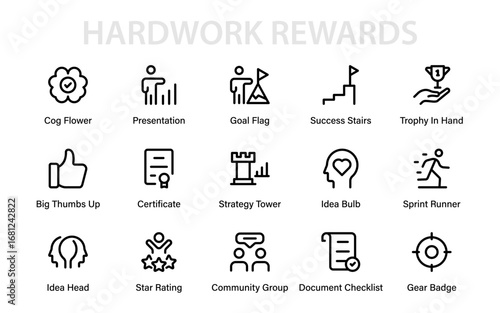 Modern Recognition Success Line Icon Collection. Professional minimal reward, achievement, and medal symbols vector pack with premium business financial graphics.