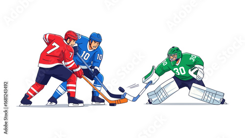 Hockey Action: Capture the intensity of a hockey match with vibrant action as players compete in a fast-paced game. A dynamic illustration of the sport's competitive spirit.