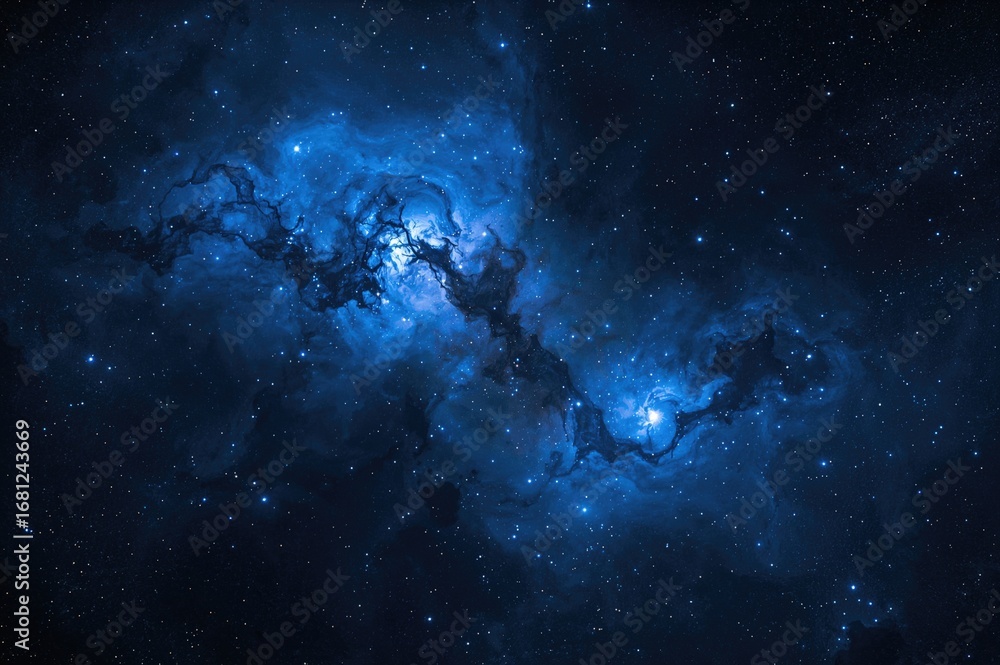 Fototapeta premium Abstract blue background with space nebula design