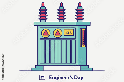 Electrical transformer illustration for Engineer's Day with ET logo electricity power
