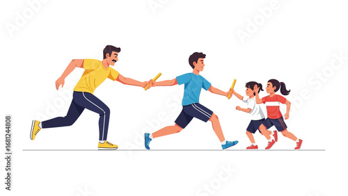 Relay Race Moment: Dynamic image shows people engaged in relay race activity. capturing the spirit of collaboration, teamwork, and active sportsmanship in action.