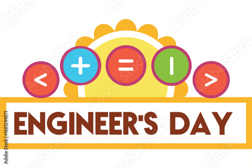 Engineer's Day celebration with colorful math symbols and sun graphic plus