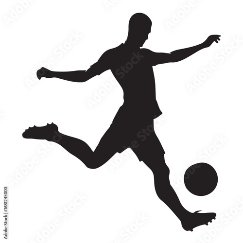 Dynamic football player kicking a ball in a bold silhouette