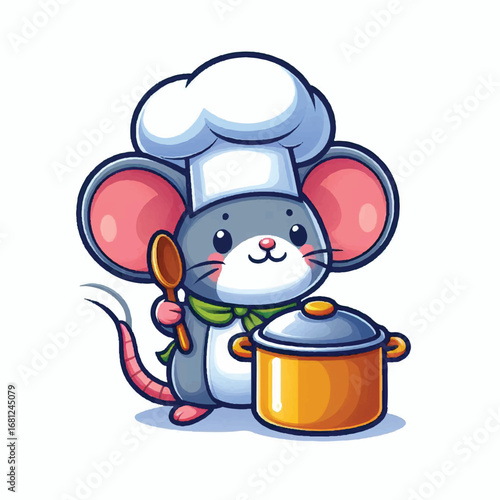 Whimsical Culinary Mouse: A charming illustrated mouse, adorned in a chef's hat and holding a spoon, radiates warmth.