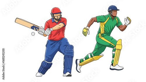 Cricket Match Illustration: A captivating illustration captures the essence of a cricket match, depicting a batsman ready to strike a ball against a bowler