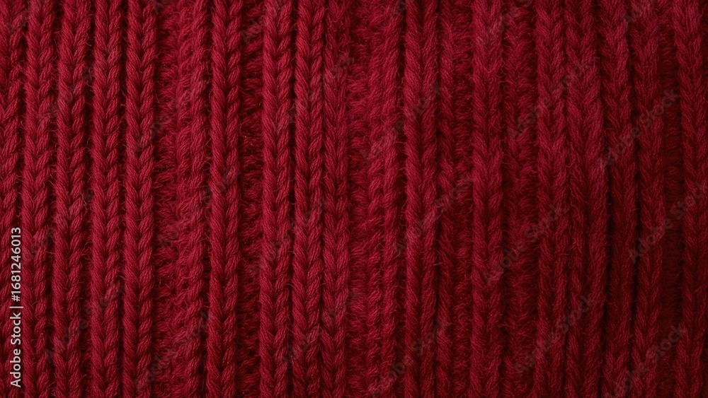 Fototapeta premium Cozy red knitted fabric texture for cold weather apparel