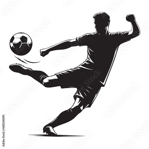 Dynamic football player kicking a ball silhouette