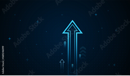 Thebright arrow dominates the center, surrounded by smaller arrows all pointing upward. The design conveys ambition, success, and forward momentum