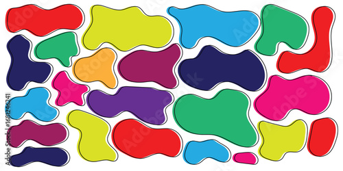 Isolated colourful outline blob icon set on white background. Different shapes hand drawn blob icon on white page. Bubble graphical elements. 