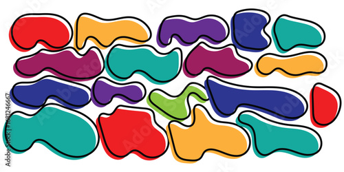 Isolated colourful outline blob icon set on white background. Different shapes hand drawn blob icon on white page. Bubble graphical elements. 