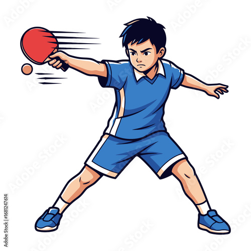 Energetic Table Tennis Action: A dynamic illustration capturing the intensity and skill of a table tennis player as he prepares to strike the ball, exuding athleticism and precision.